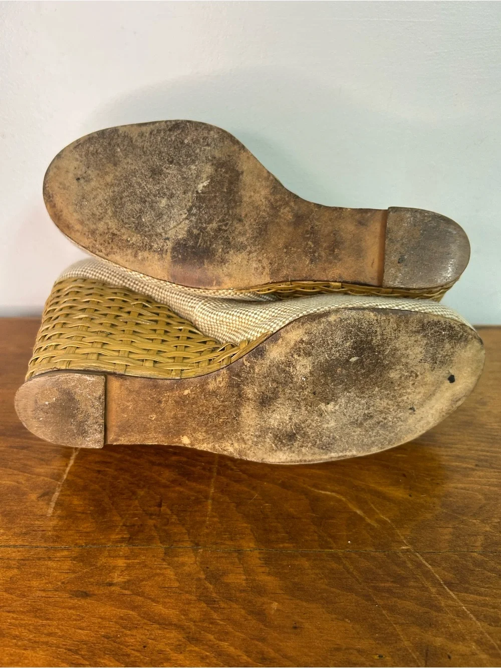 Tory Burch Women's Cream and Brown Woven Wedge size 10
